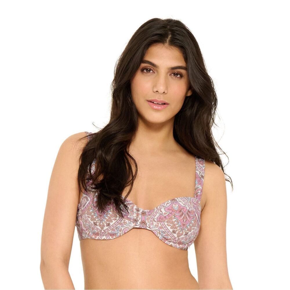 New! FRESHWATER Underwire Bikini Top Sz S Paisley Wide Straps Removable Pads NWT